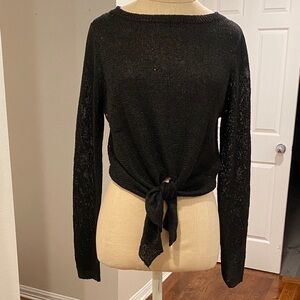 Zara Black Long Sleeve Tie-Front Top